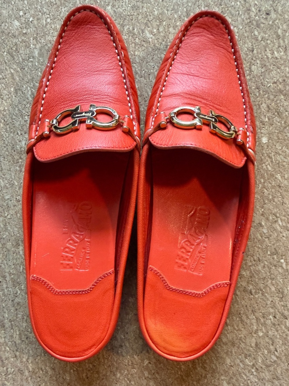 Salvatore Ferragamo Coral Red Leather Gancini Bit Loafers - Picture 4 of 4